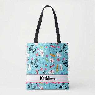 Liefde een verpleegster Art Turquoise Blue Name Pe Tote Bag