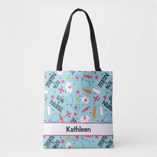 Liefde een verpleegster Art Turquoise Blue Name Pe Tote Bag (Voorkant)