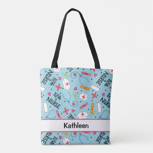 Liefde een verpleegster Art Turquoise Blue Name Pe Tote Bag (Achterkant)