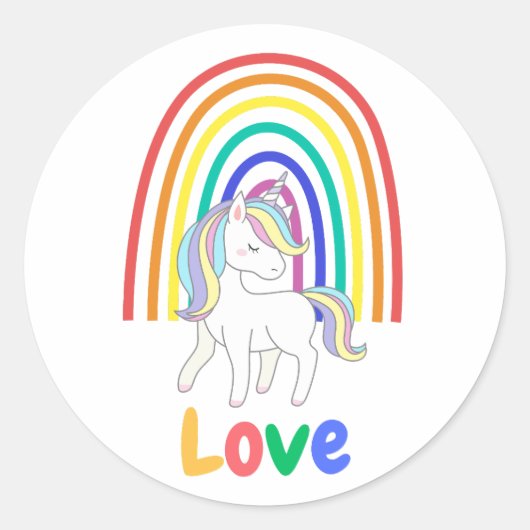 Liefde eenhoorn regenboog ronde sticker (Voorkant)