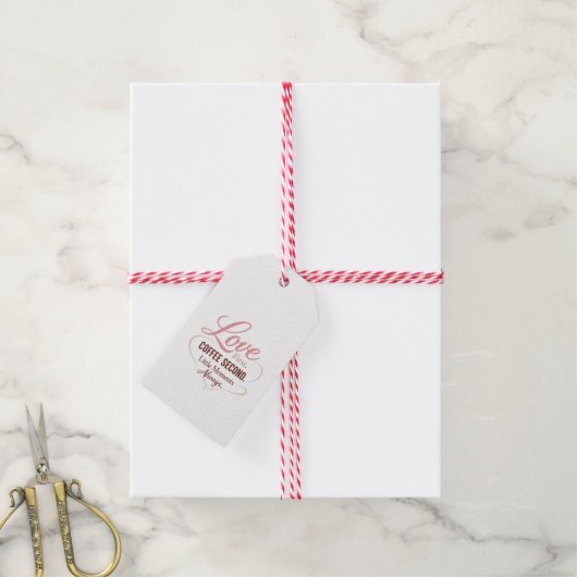 Liefde eerst, koffie tweede Moeder Leven Typograph Cadeaulabel (Met Touw)