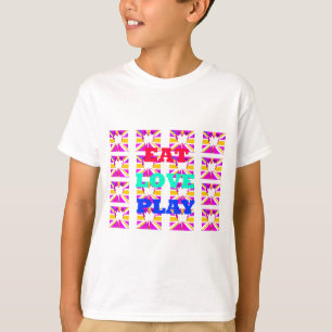 Liefde Eet Spelen Kleurrijke Pop Kunst Inspirerend T-shirt