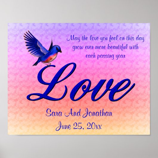 Liefde Elegant Bluebird Gepersonaliseerde bruiloft Poster (Voorkant)