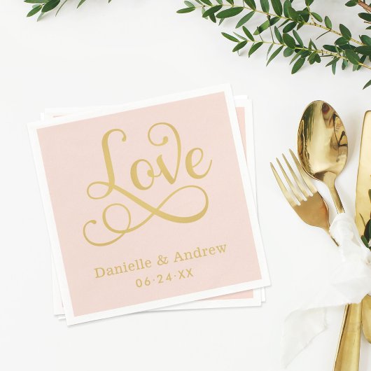 Liefde Elegant Blush Goud Kalligrafie Bruiloft Servetten
