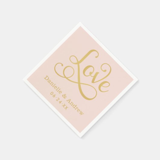 Liefde Elegant Blush Goud Kalligrafie Bruiloft Servetten (Hoek)