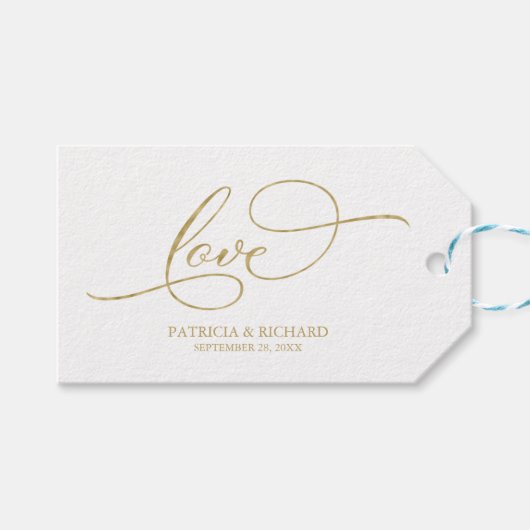 Liefde - Elegant Gouden Folie Script Bruiloft Favo Cadeaulabel (Voorkant (Horizontaal))