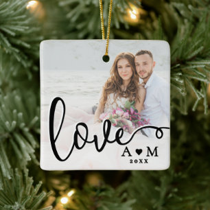 Liefde Elegant Schrift Twee Foto Keramisch Ornament