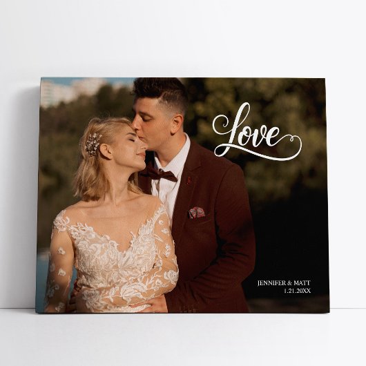 Liefde Elegant Script Bruiloftsfoto Muur Kunst Canvas Afdruk