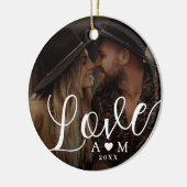 Liefde Elegant Script Hart Monogram Twee Foto Keramisch Ornament (Links)