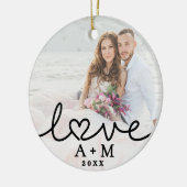 Liefde Elegant Script Hart Twee Foto's Keramisch Ornament (Links)