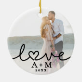 Liefde Elegant Script Hart Twee Foto's Keramisch Ornament (Achterkant)