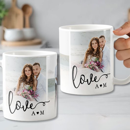Liefde Elegant Script Koppel 3 Foto Koffiemok