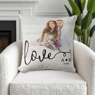 Liefde Elegant Script Koppel Foto Kussen