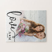 Liefde Elegant Script Koppel Foto Legpuzzel (Horizontaal)