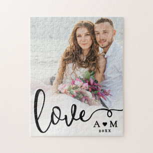 Liefde Elegant Script Koppel Foto Legpuzzel