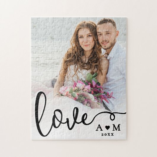 Liefde Elegant Script Koppel Foto Legpuzzel (Verticaal)