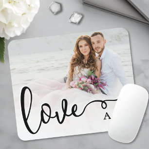 Liefde Elegant Script Koppel Foto Muismat