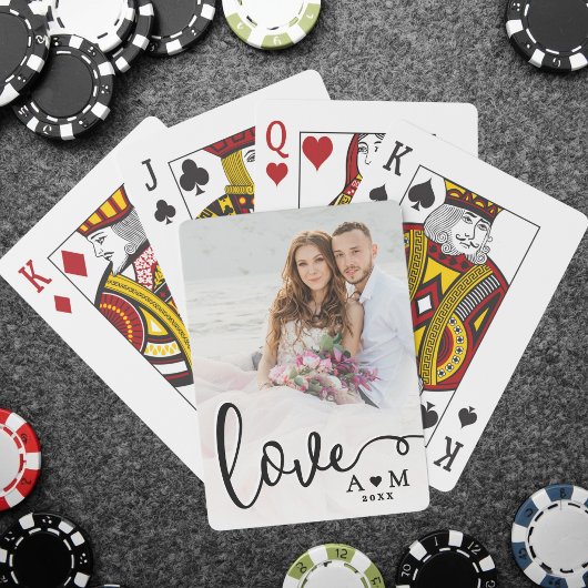 Liefde Elegant Script Koppel Foto Pokerkaarten
