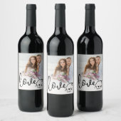 Liefde Elegant Script Koppel Foto Wijn Etiket (Flessen)