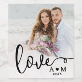 Liefde Elegant Script Koppel Foto Wijn Etiket (Enkel label)