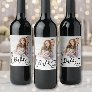 Liefde Elegant Script Koppel Foto Wijn Etiket