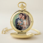 Liefde Elegant Wit Script Foto Wedding Gold Zakhorloge<br><div class="desc">Liefde Elegant Wit Script Foto Huwelijk Gouden Zakje Horloge</div>