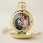 Liefde Elegant Wit Script Foto Wedding Gold Zakhorloge<br><div class="desc">Liefde Elegant Wit Script Foto Huwelijk Gouden Zakje Horloge</div>