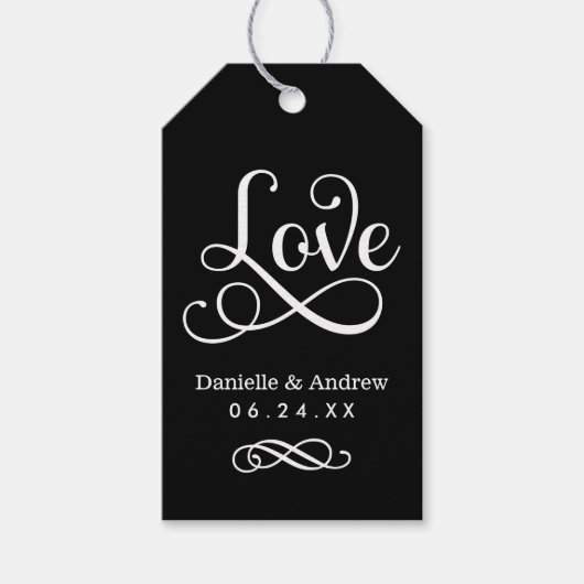 Liefde Elegant Zwart Kalligrafie Bruiloft Monogram Cadeaulabel (Voorkant)
