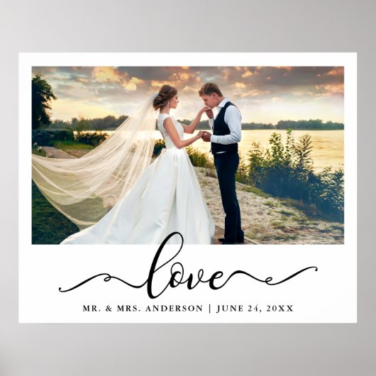 Liefde Elegant Zwart Schrift Trouwfoto Poster (Voorkant)
