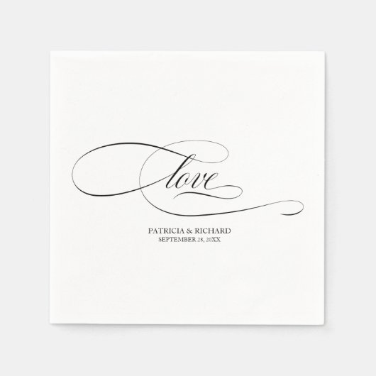 Liefde - Elegant zwart script bruiloft minimalist Servet (Voorkant)