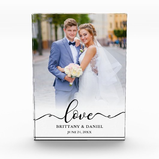 Liefde Elegant Zwarte Script Bruid Bruidegom Trouw Fotoblokken (Voorkant)