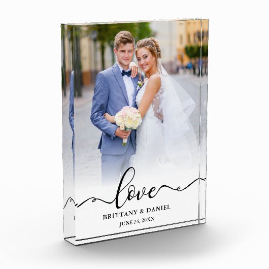 Liefde Elegant Zwarte Script Bruid Bruidegom Trouw Fotoblokken (Links)