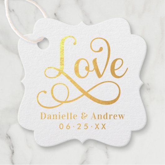Liefde Elegante Gouden Script Monogram Huwelijk Bedankjes Labels (Voorkant)