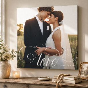 LIEFDE Elegante kalligrafie Koppel Huwelijksfoto Canvas Afdruk