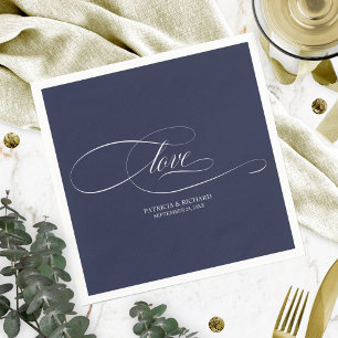Liefde - Elegante Navy Blue Bruiloft Servet