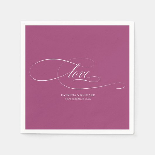 Liefde - Elegante roze cassis bruiloft Servet (Voorkant)