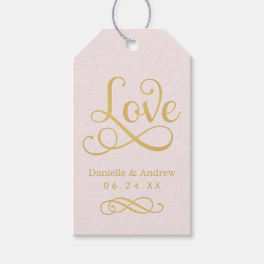 Liefde Elegante Roze en Gouden Bruiloft Monogram Cadeaulabel (Voorkant)