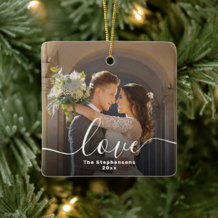 Liefde Elegante Script Overlay Dubbelzijdige foto Keramisch Ornament