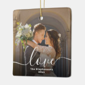 Liefde Elegante Script Overlay Dubbelzijdige foto Keramisch Ornament (Links)