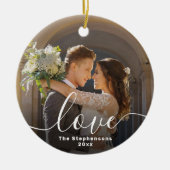 Liefde Elegante Script Overlay Dubbelzijdige foto Keramisch Ornament (Voorkant)