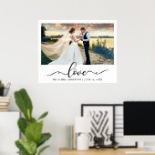 Liefde Elegante Zwarte Script Trouwfoto Poster (Thuiskantoor)