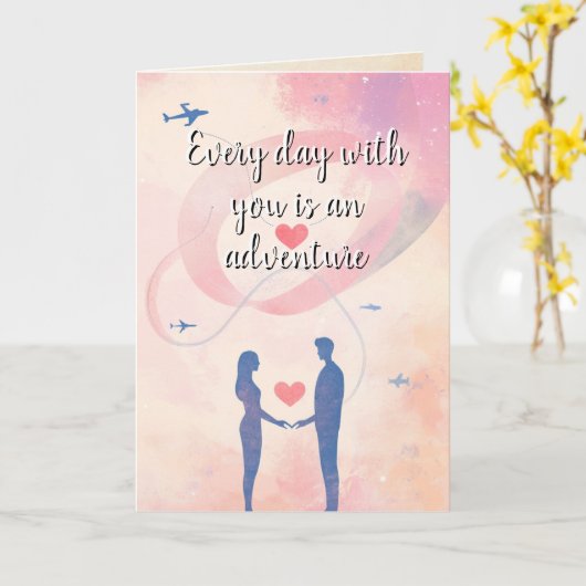 Liefde en avontuur paar silhouet kaart (Gele Bloem)