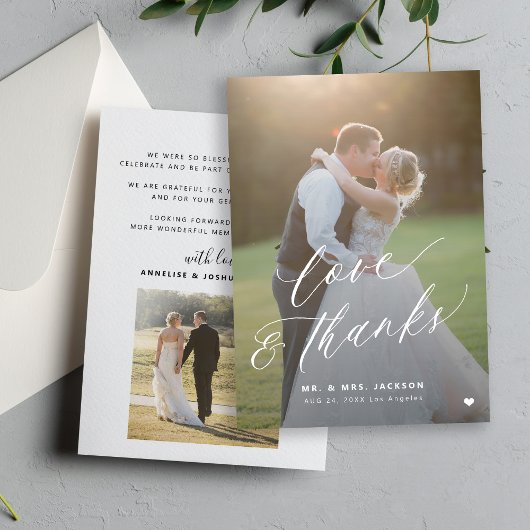 Liefde en bedankt 2 foto elegant script bruiloft