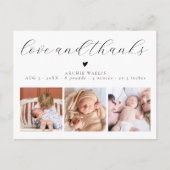 Liefde en Bedankt 3 Baby Foto Geboorte Aankondigin Briefkaart (Voorkant)