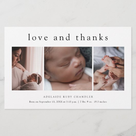 Liefde en Bedankt 3 Foto New Baby Hartelijk dank Flyer (Voorkant)