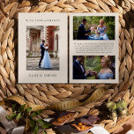 Liefde en bedankt 3x Trouwfoto Elegant<br><div class="desc">Bruiloft dank u kaart geletterd met liefde en bedankt aan te passen met drie bruiloft foto's en uw gepersonaliseerde dank u nota. Het ontwerp is op een beige bruine achtergrond (bewerkbaar) met eenvoudige en elegante typografie. Voor het coördineren van uitnodigingen, briefpapier, games en decor voor de dag van het evenement,...</div>