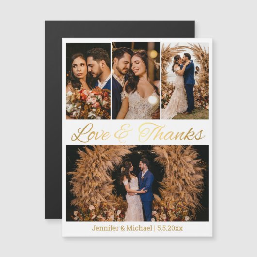 Liefde en bedankt 4 foto's collage trouwmagneet (Voorkant / Achterkant)