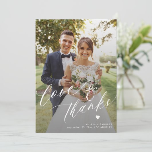 Liefde en bedankt 6 foto collage bruiloft dank u kaart (Staand voorkant)