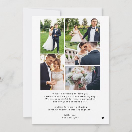 Liefde en bedankt 6 foto collage bruiloft dank u kaart (Achterkant)