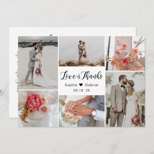 Liefde en Bedankt 6 Foto Collage Weddenschap Harte (Voorkant / Achterkant)